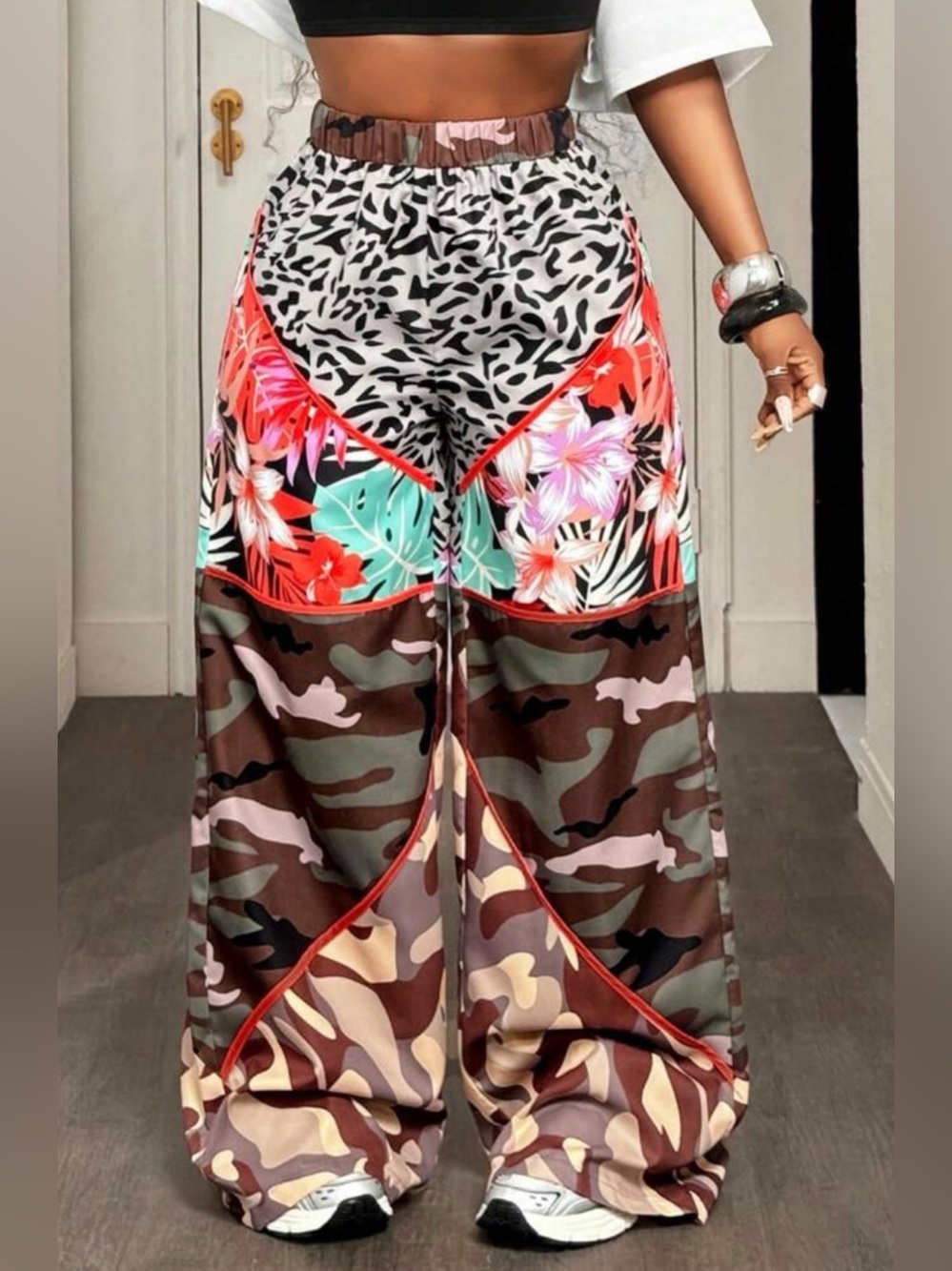 Mixed-Print Wide Leg Pants in Multicolor